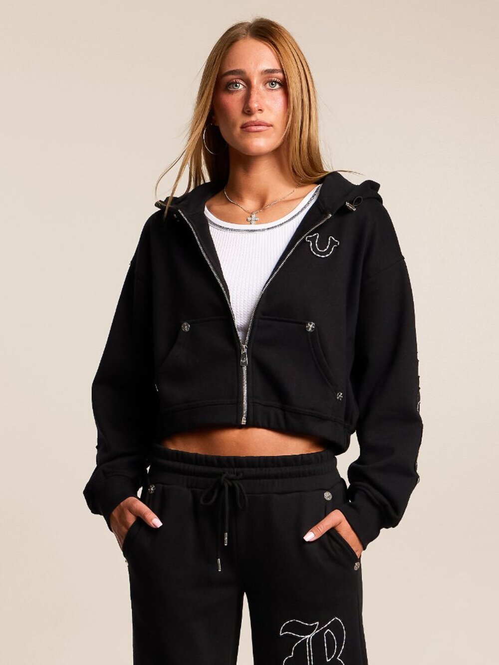 True Religion Women's  Crop Rain Jacket  Size L Black NWT